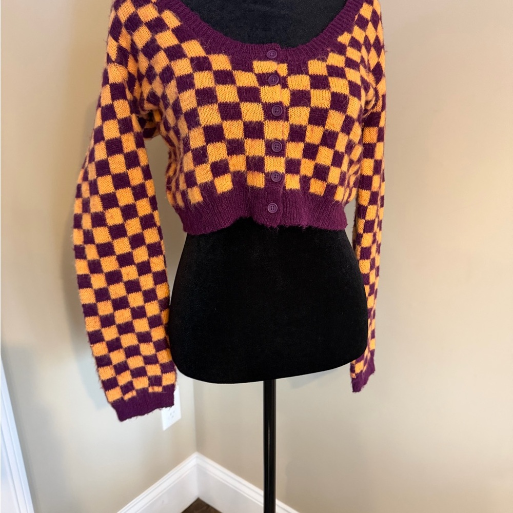 Zara Purple and Yellow Checkered Women's Sweater